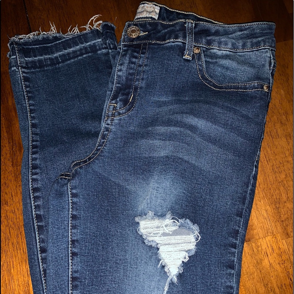 Elite Jeans 13/14 distressed Mid Rise Ankle dark wash frayed hem